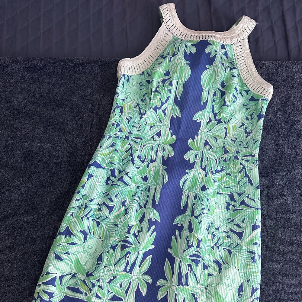 Lilly Pulitzer Blue & Sea Greens Sheath Dress 100% cotton. Sz 0